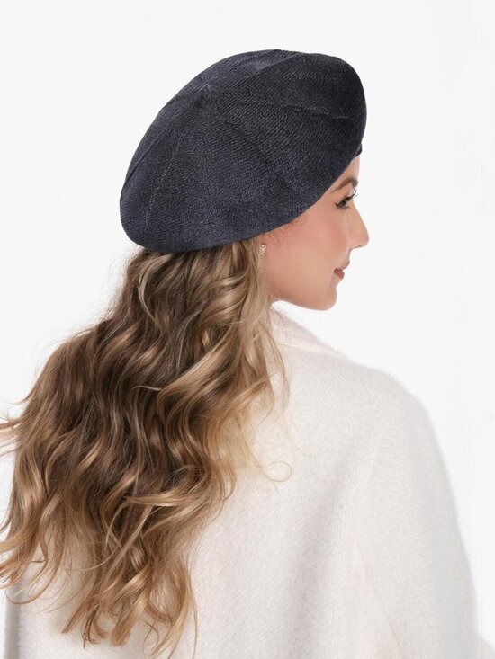 Women\'s French Style Double Layer Warm and Soft Knitted Beanie Hat Dark Grey